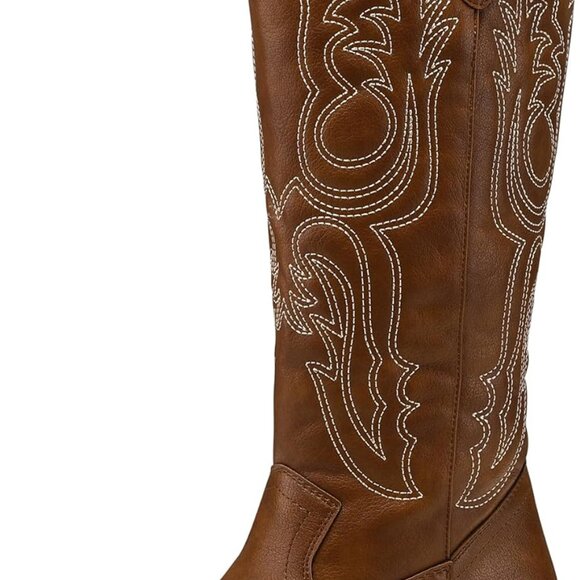 Shoes - Women's Cowgirl Boots Leather Mid Calf Western Embroidered Pointed Toe